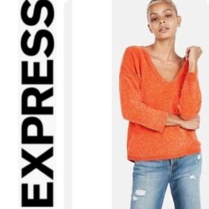 Express Orange Chenele  V-Neck Sweater